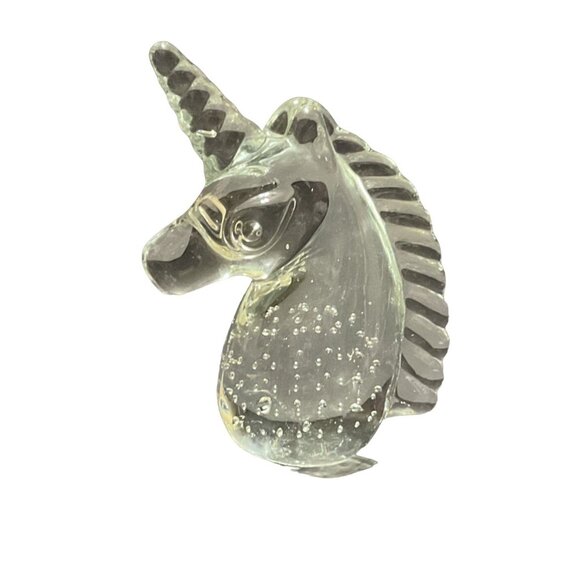 ART GLASS UNICORN PAPERWEIGHT HANDBLOWN CONTROLLED BUBBLES 4" H X 1.75" W X 3" L - Picture 3 of 5